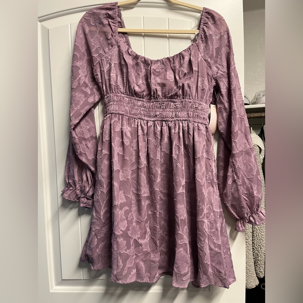 Floral Long Sleeve Kids Dress - Purple